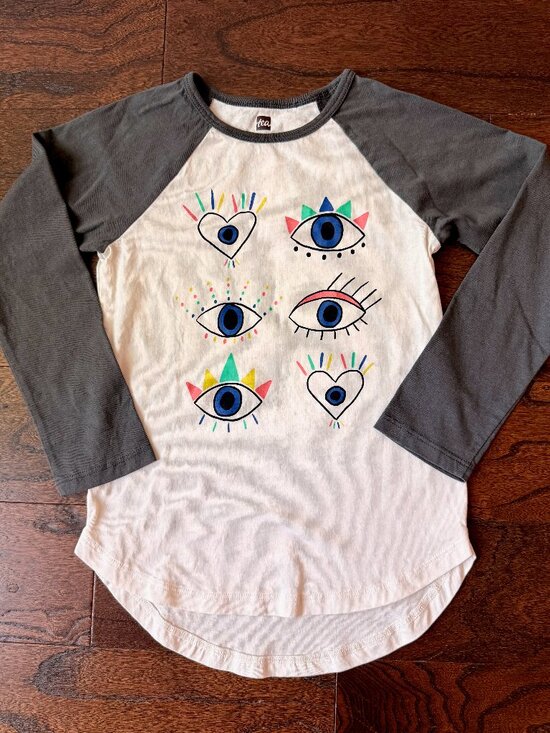Tea Collection Other - Tea Collection Colorful Eye Design Graphic Print Long Sleeve Raglan Tee, Size 6